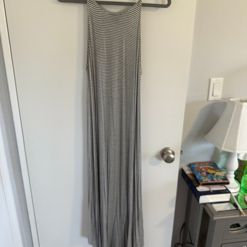 Aqua Black and White Striped Dress - EUC
